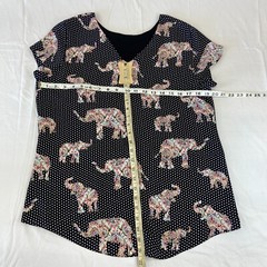Womens Short Sleeve Shirt Elephant and Polka Dot Patterns Black Colorful Design