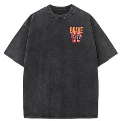 Men’s Oversized Acid Wash T-Shirt 100% Cotton Vintage BRAVE Graphic Tee