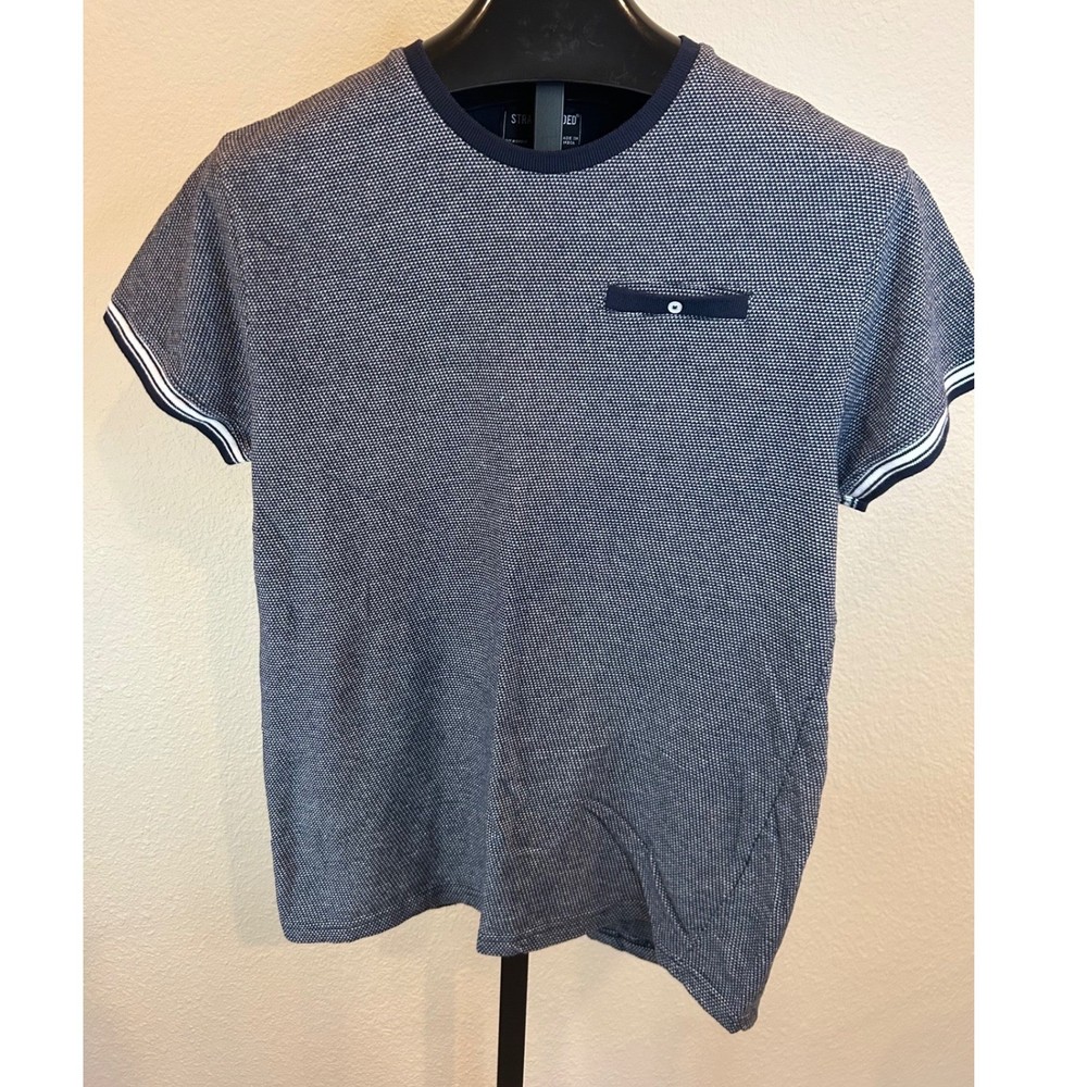 Straight Faded New York Mens Large Navy Blue Textured Knit Short Sleeve T-Shirt