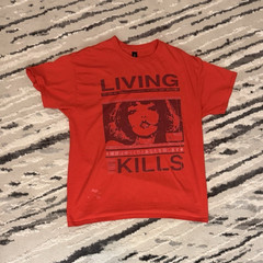 Men’s M Red Cotton Knit Short Sleeve Crew Neck Living Kills Graphic T-Shirt