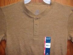 NEW MEN’S GEORGE CASUAL BROWN L/S RICE KNIT THERMAL LOOK 3-BUTTON HENLEY SHIRT