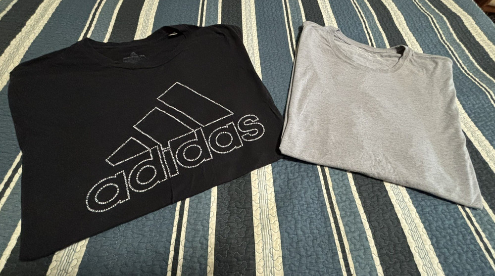 Lot of 2 XXL T-Shirts (1 Eddie Bauer-Solid Gray & 1 Graphic Adidas-Black)