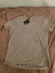 Buck Mason Mens Medium Heather Gray Pima Curved Hem T Shirt