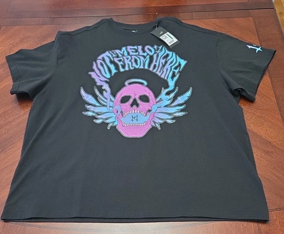 Puma LaMelo Ball Melo Reflections Shirt Mens Large Black Skull Not From Here Tee