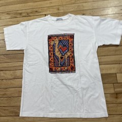 Susan Walpole Shirt Adult L Crop Art Camel Rug Geometric Graphic White Orange