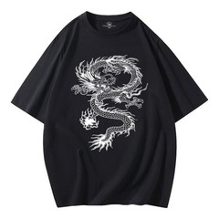 Mens T-Shirts 100%Cotton Jersey Crew Pocket Tee Plus Size 5XL Chinese Loong