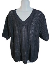 International Male M Sweater Black Cotton Cable Knit Archival Rare Y2K V-Neck