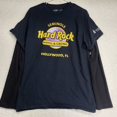 Hard Rock Cafe Men’s T-Shirt Large Waffle Knit Sleeves Twofer Hollywood FL