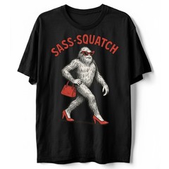 Sass-Squatch Bigfoot In Heels Funny Pun T-Shirt, Retro Novelty Sarcastic Tee