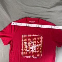 True Religion Mens Small Graphic T Shirt Red Buddha Guitar Logo Crew Neck
