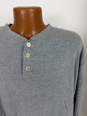 Vintage 90s Ribbed Knit Henley Shirt Men XL Boxy Minimal Outdoors Gray Stretchy