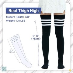 Extra Long Cotton Stripe Thigh High Socks Over the Knee High Stockings, Black…