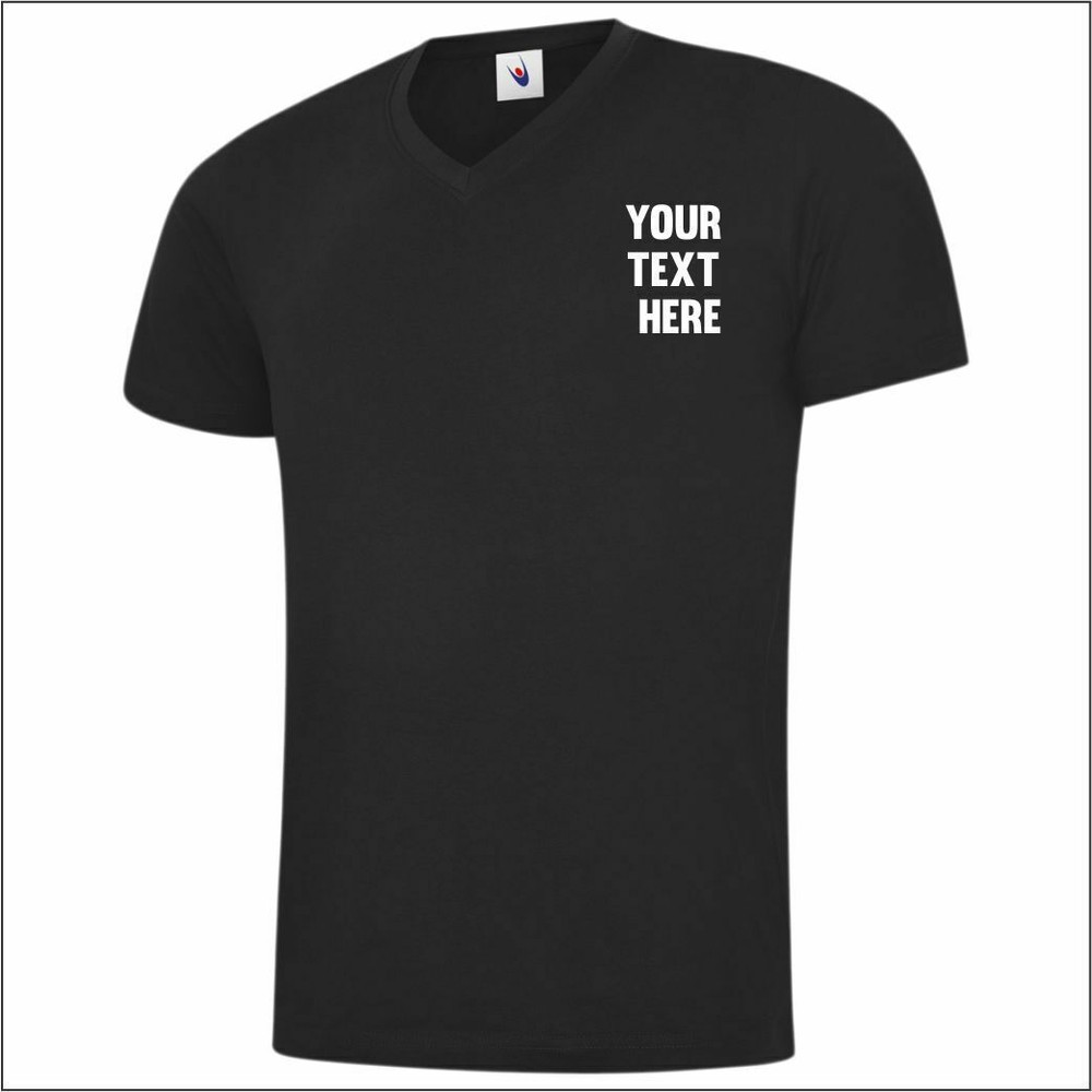 Personalised Custom Uneek Mens Classic V Neck T-Shirt 100% Cotton Casual Tee TOP