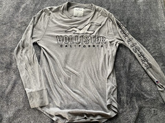 Hollister Gray Men’s Long Sleeve Crew Neck T-Shirt California Logo Embroidered S