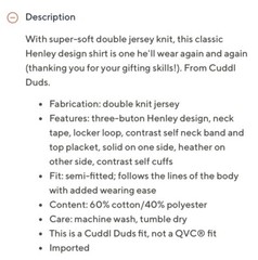 Cuddl Duds Mens Double Jersey Henley Shirt Mens Size L Black Long Sleeve QVC