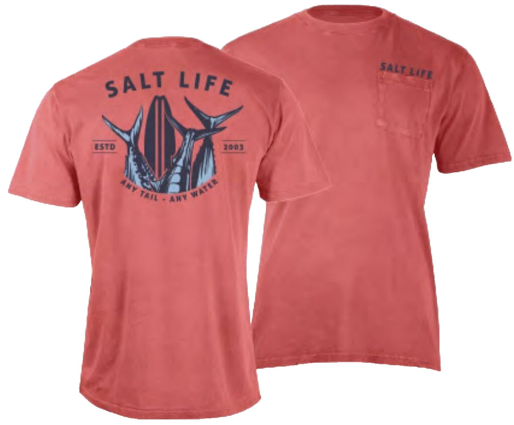Salt Life Tails and Water Saltwash S/S Tee Red Adult L Live Salty Saltife NWT