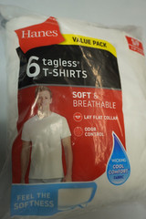 Hanes White 6 Pack Tagless T-Shirts Men’s-Lay Flat Collar Soft Size-S/P
