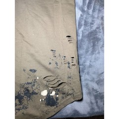 Civil Regime Distressed Scallop Tee Cotton Men Sz S Olive Bleach Paint Splatter