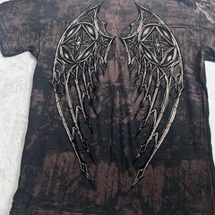 Vintage Affliction T-Shirt Mens XL Brown Felt Wings Cross Los Angeles Grunge Y2K