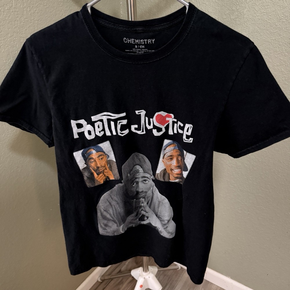 Tupac Poetic Justice Graphic T-Shirt Small Black — Chemistry Brand 2Pac Hip Hop