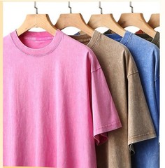 Summer Men’s Washed T-Shirts 230G Heavy Cotton Vintage Faded Color Oversized New