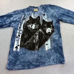 Vintage The Mountain Shirt Mens Large Blue Long Sleeve Wolves Tie Dye Nature Tee