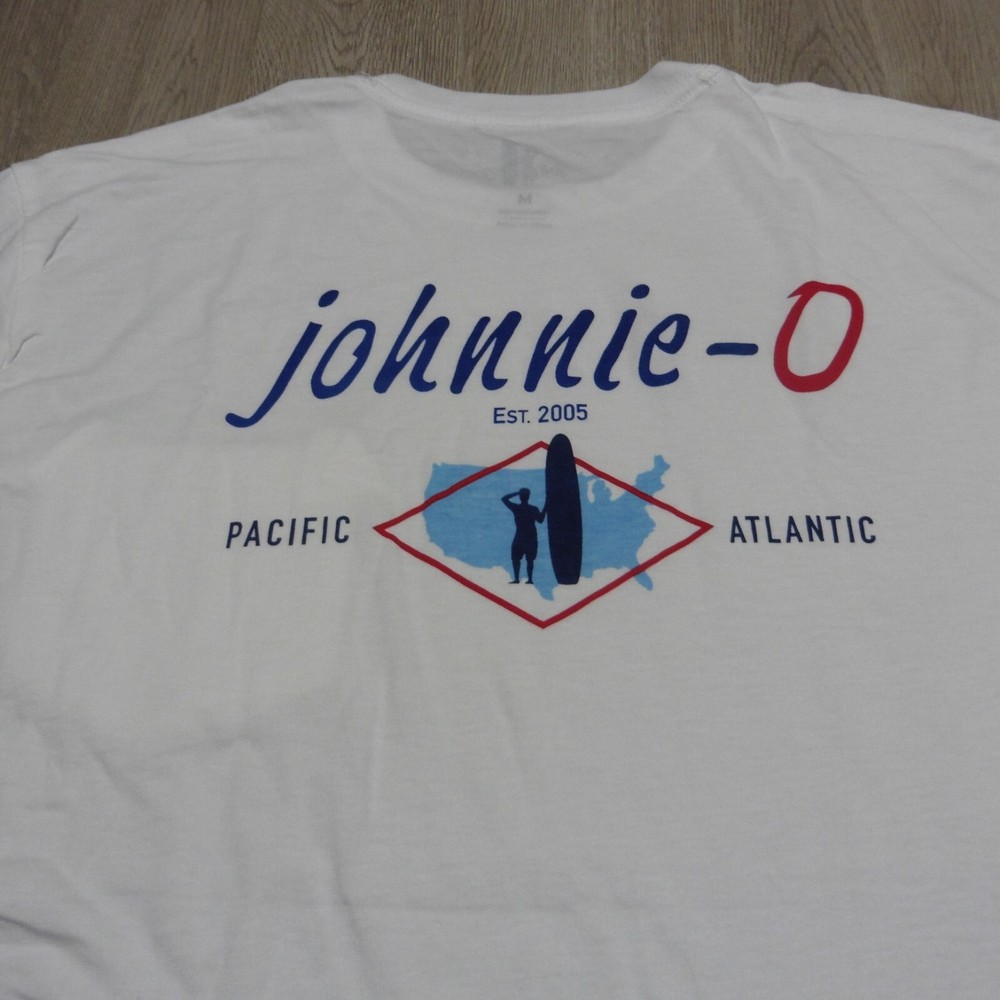 Johnnie-O Men’s L Crewneck T-Shirt White Golf Pacific Atlanta Santa Monica Surf