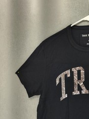 True Religion Shirt Mens Small Black Metallic Graphic Tee Crewneck Short Sleeve