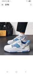 Cucu Fashion White/Blue/Beige Geometric Low Top Lace-Up Athletic Sneakers Men