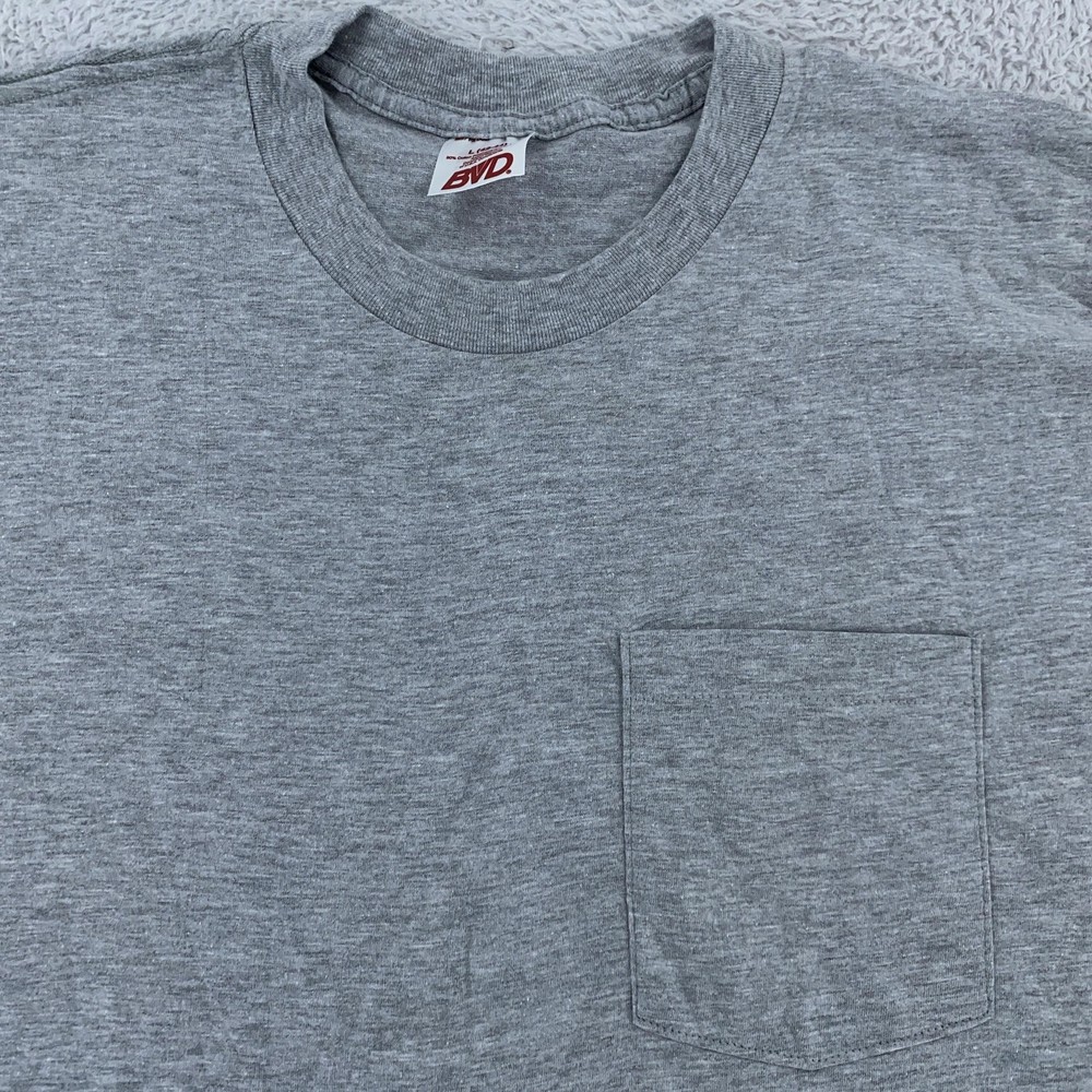 Vtg BVD Shirt Mens L/XL Gray Pocket Crewneck Classic Tee T-Shirt Soft Blend