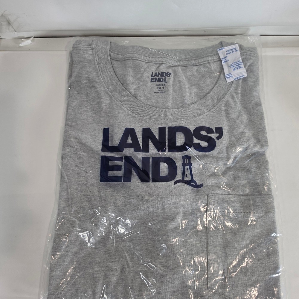 Lands End Super T Shirt Mens 2XL Tall Gray Graphic Pocket Tee 521003 NWT
