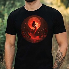 Mens Mermaid Red Moon Motif Cotton T-Shirt Size XS to 5XL