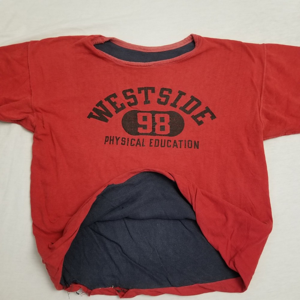 Vintage 70s Double Face T Shirt Mends Medium Blue Red Gym Athletic Reversible