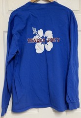 Trader Joes Shirt Blue Hibiscus Flower Employee Work Uniform Long Sleeve XL