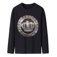 Fashion Hot Drill Rhinestones Diamond Long Sleeve Luxury Men Trend Black T-Shirt
