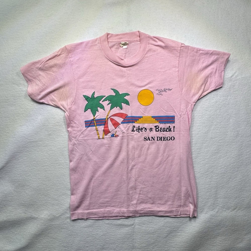 Screen Stars Life’s a Beach San Diego – Pink tee – Size S – Free Shipping