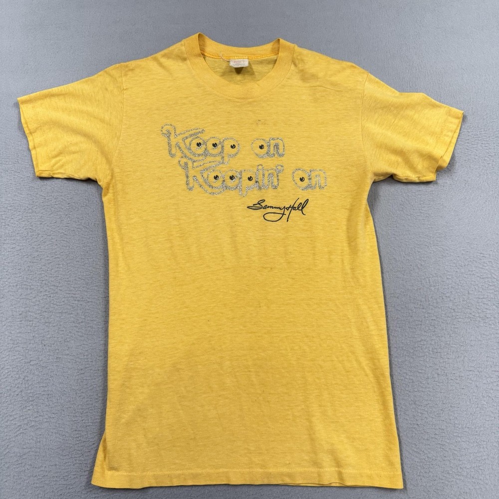 Vintage Stedman Shirt Mens Medium Yellow Keep On Keepin On Sammy Hall Tee