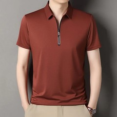 New Men’s Business Casual Zipper Short Sleeve Solid Color Polo Shirt Fashionable
