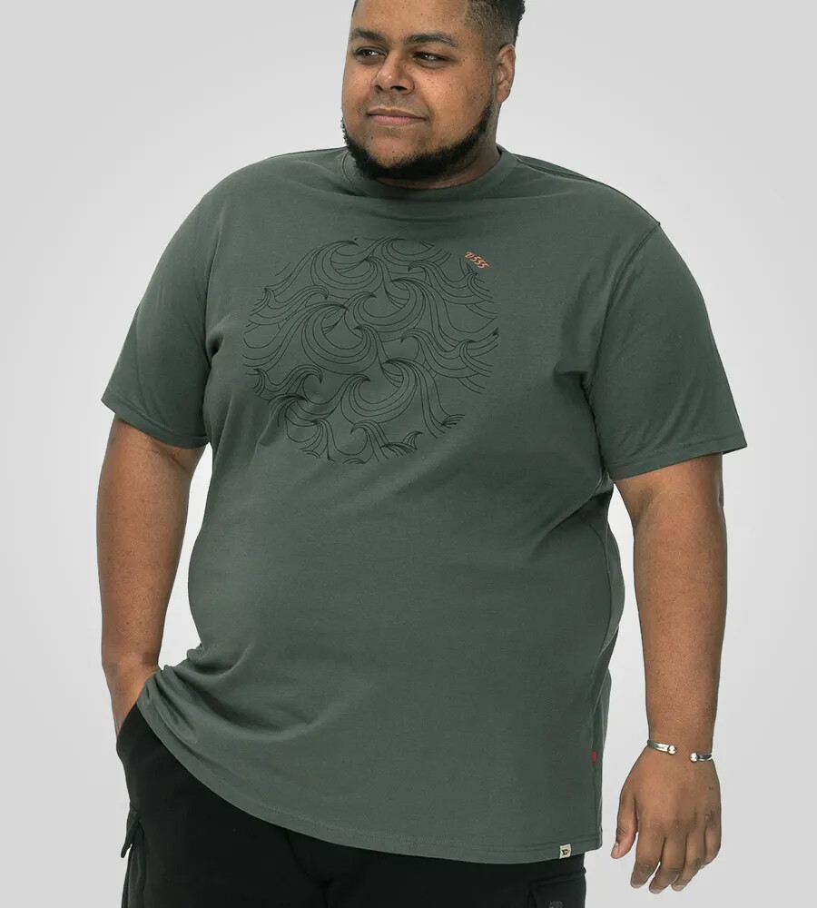 D555 Duke Big Mens Wave Printed T-Shirt Khaki 2XL 3XL 4XL 5XL 6XL (601709-K)