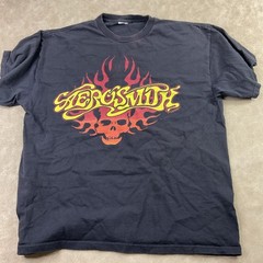 Vintage Y2K Aerosmith T-Shirt Sz L Band Tee Graphic Rag Doll Skull Flames Fire