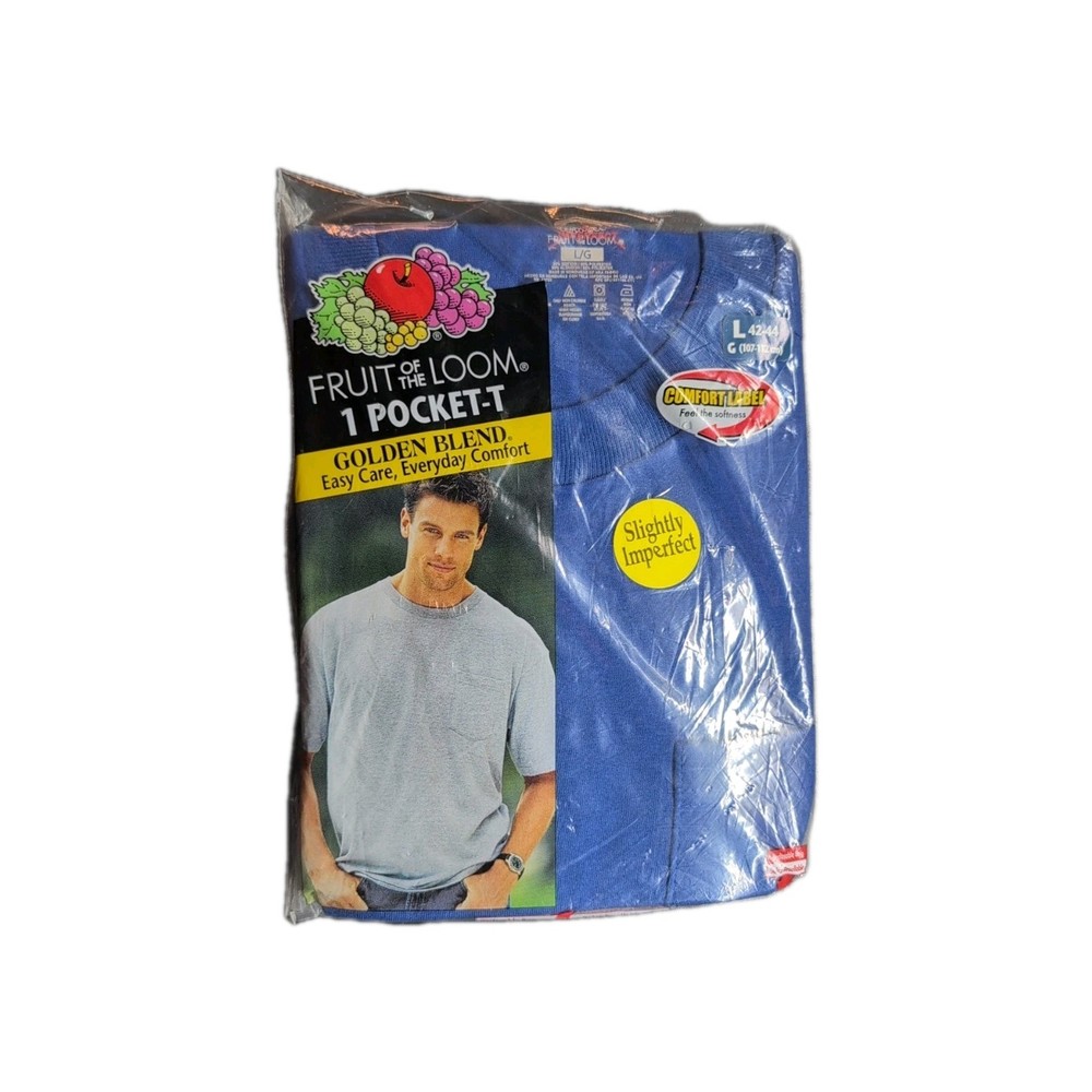 VTG Fruit Of The Loom Blue Pocket-T Shirt 1 Pack Large 42-44 Slightly Imperfect