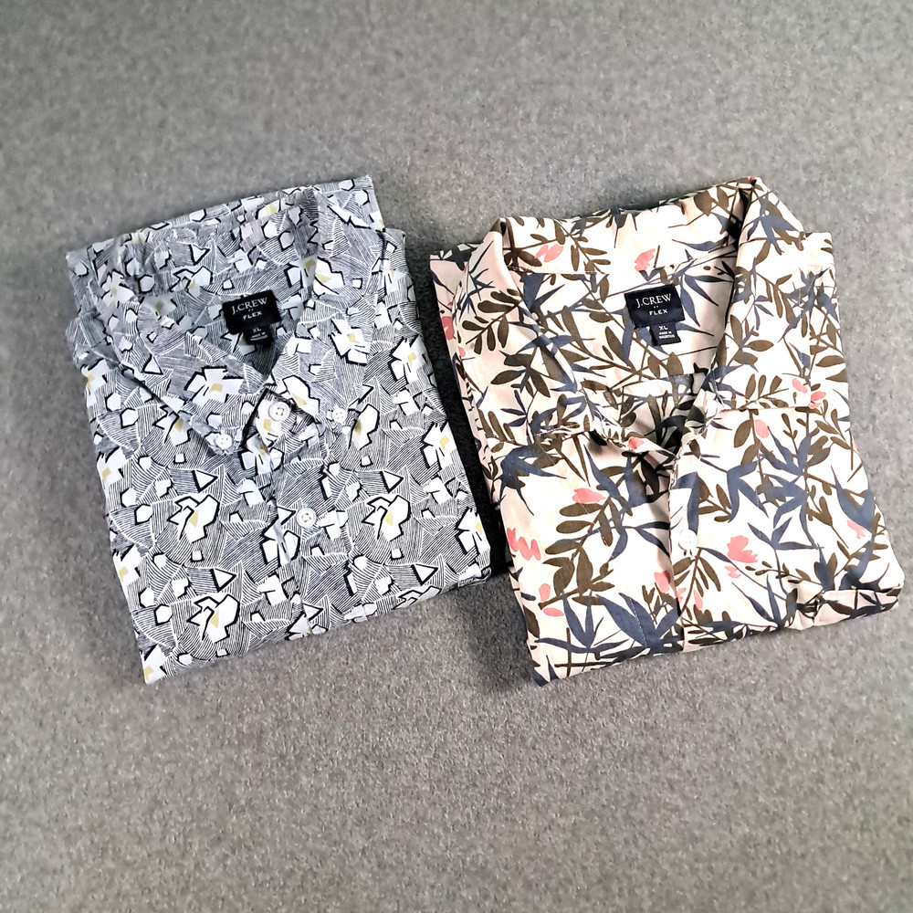 J Crew Flex Button Down Short Slv Shirts Lot of 2 Geometric & Floral Patterns XL