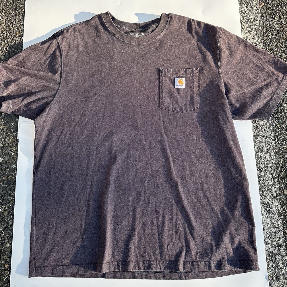 Carhartt K87 Men’s T-shirt Maroon Brown XL Short Sleeve 100% Cotton Loose Fit