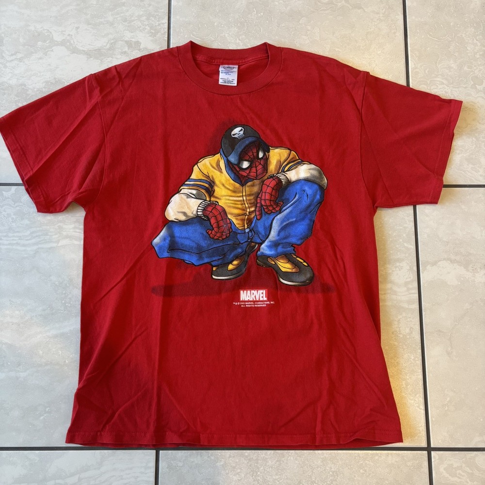 Vintage Marvel Spider-Man Punisher 2003 Marvel Comics Mens Size L Y2K