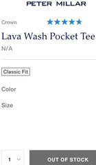 NEW PETER MILLAR, MENS SIZE XL, LAVA WASH ‘CLAY ROSE’ POCKET T-SHIRT-MSRP $65.00