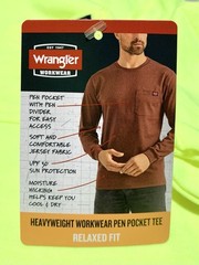 NEW Wrangler Workwear Men’s Hi-Vis Yellow Long Sleeve Pocket T-Shirt Size XL
