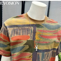 Men’s Abstract Graffiti T-Shirt Summer Casual Retro Short Sleeve Cotton Tee