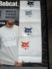 Bobcat ~ Mens 5-Pack T-Shirts Crew Neck White Cotton Blend Cat Logo ~ XL (42-44)