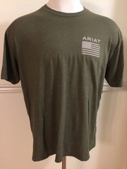 ARIAT Graphic Tee T-Shirt Men XXL Short Sleeve Crewneck Green S/S Flag On Back