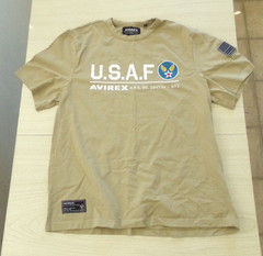 AVIREX USAF Desert Tan Short Sleeve Crew Neck XXL T-Shirt Black Flag Patch